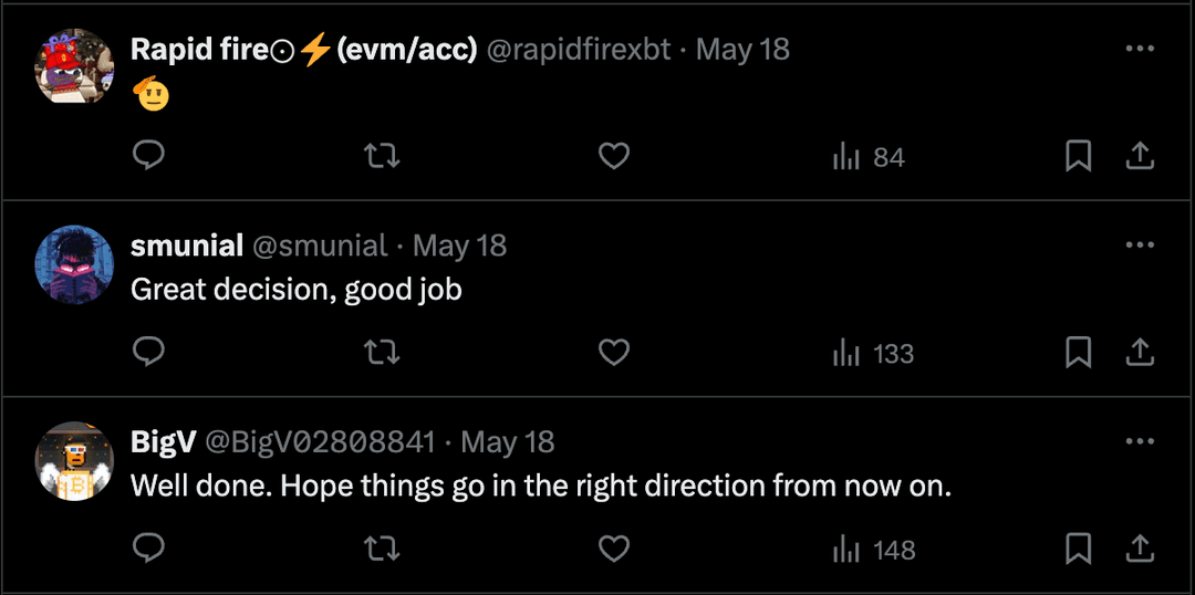 A screenshot from Pike's twitter feed showing users responding positively to the user compensation plan